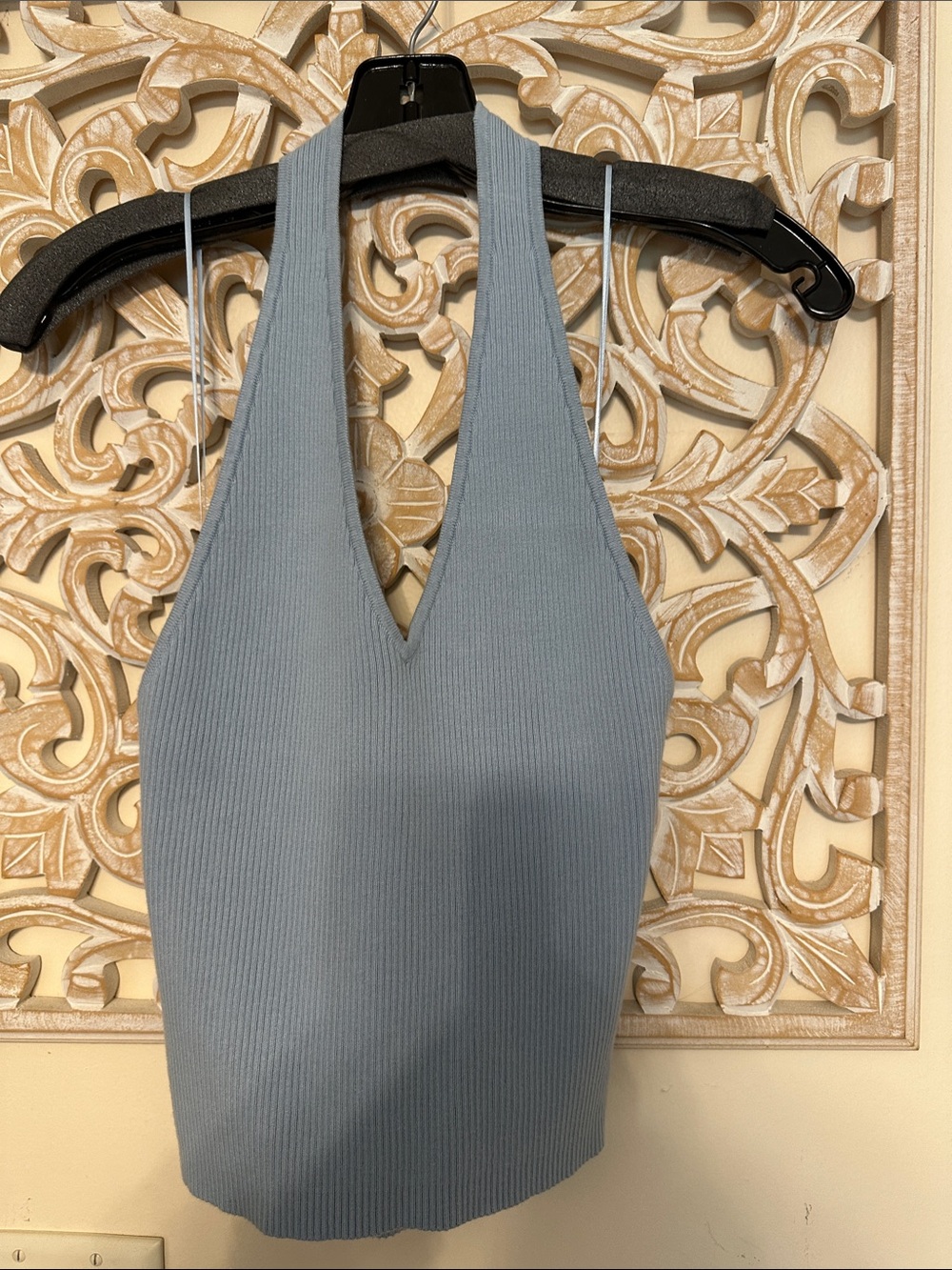 Ribbed One-Shoulder Halter Dress - Dusty Blue
